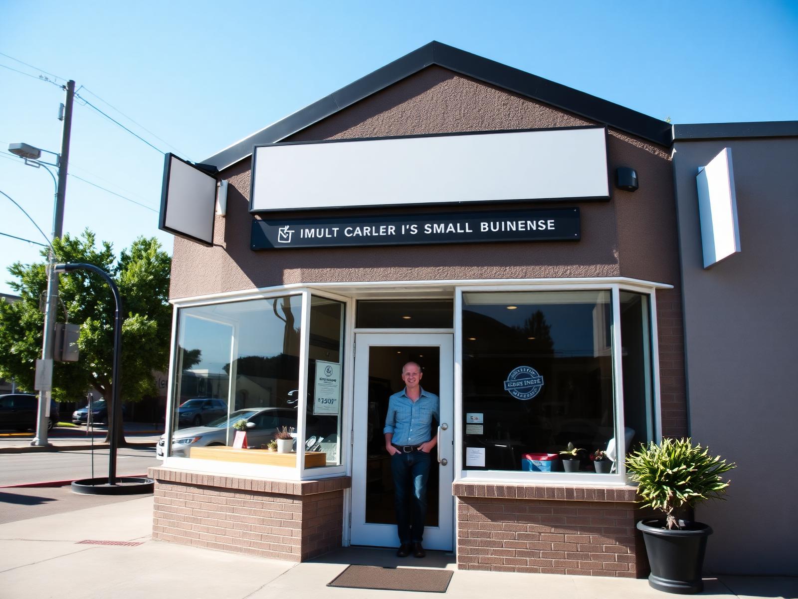 Local business owner standing at the entrance of their storefront